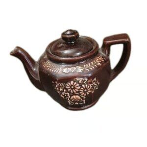 Vintage Japanese Moriage Brown Floral Teapot With Lid